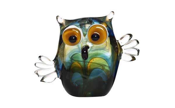 Фигурка стеклянная "Сова" сине-зелёная